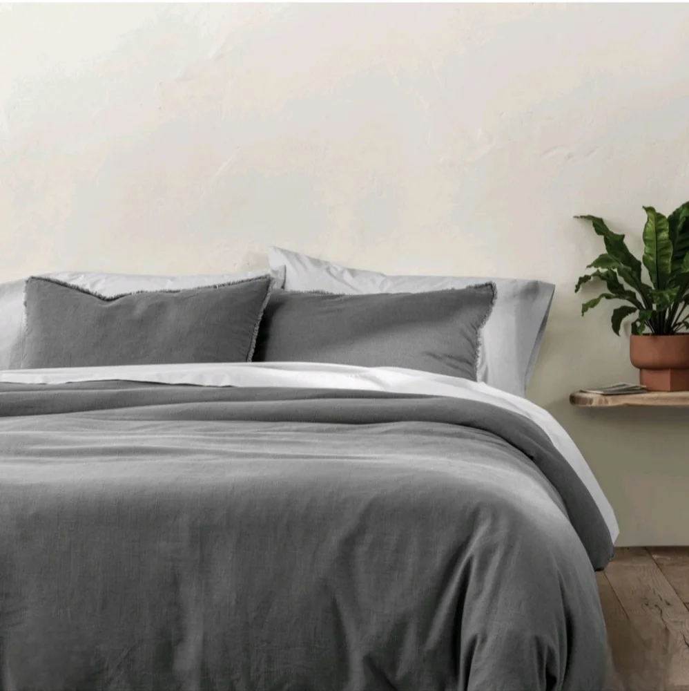 Casaluna Full/Queen Heavyweight Linen Blend Duvet Cover & Sham Set Dark Gray
